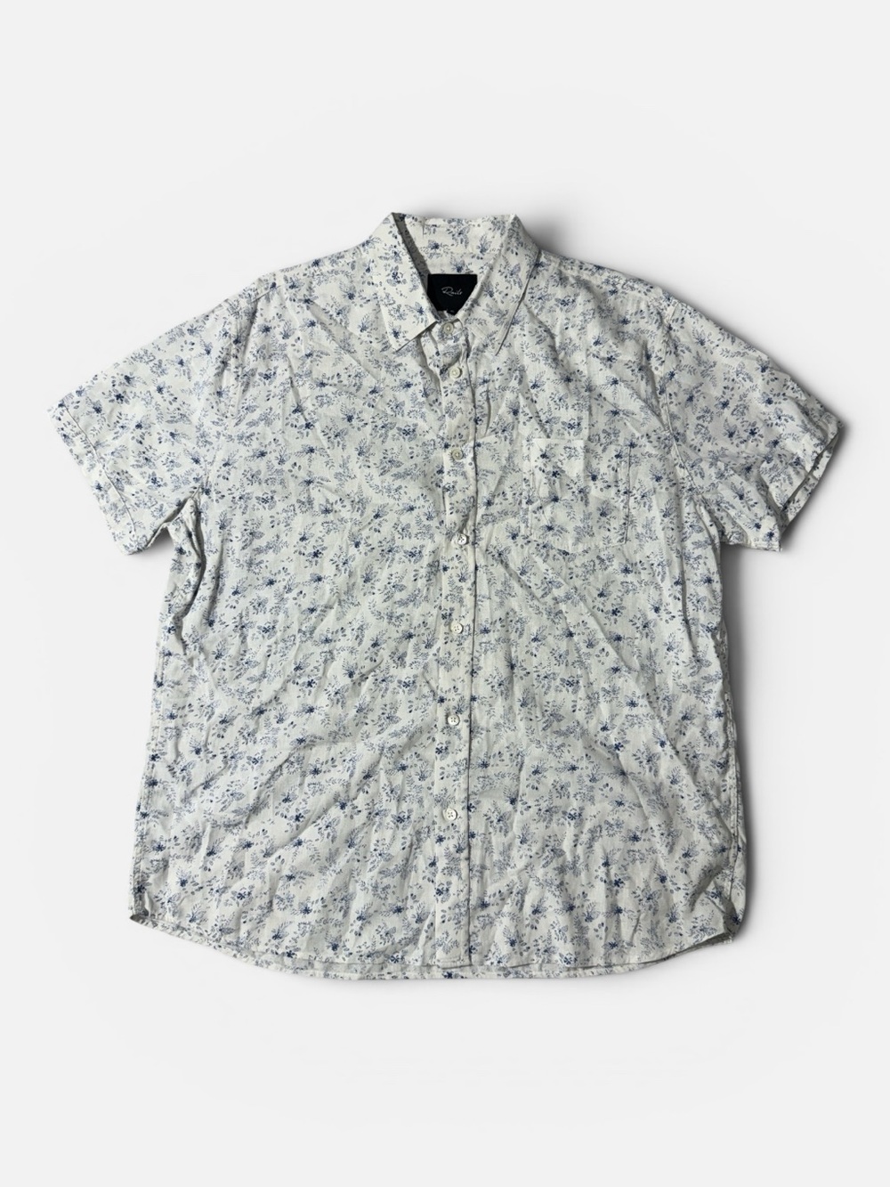 Rails mens XL white blue floral linen blend short sleeve button up casual shirt
